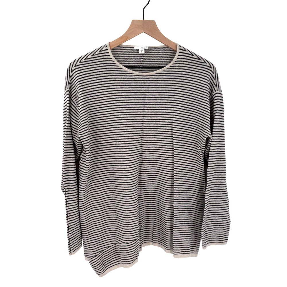 Pure Jill J. Jill Striped Cotton Cashmere Sweater‎ Ivory Black Crew Neck Medium